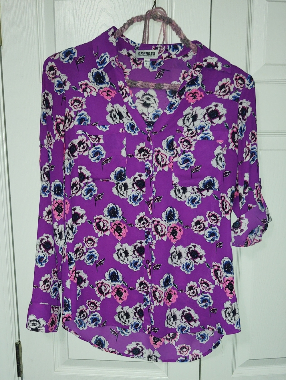 Express Purple Floral Button-Front Portofino Shirt